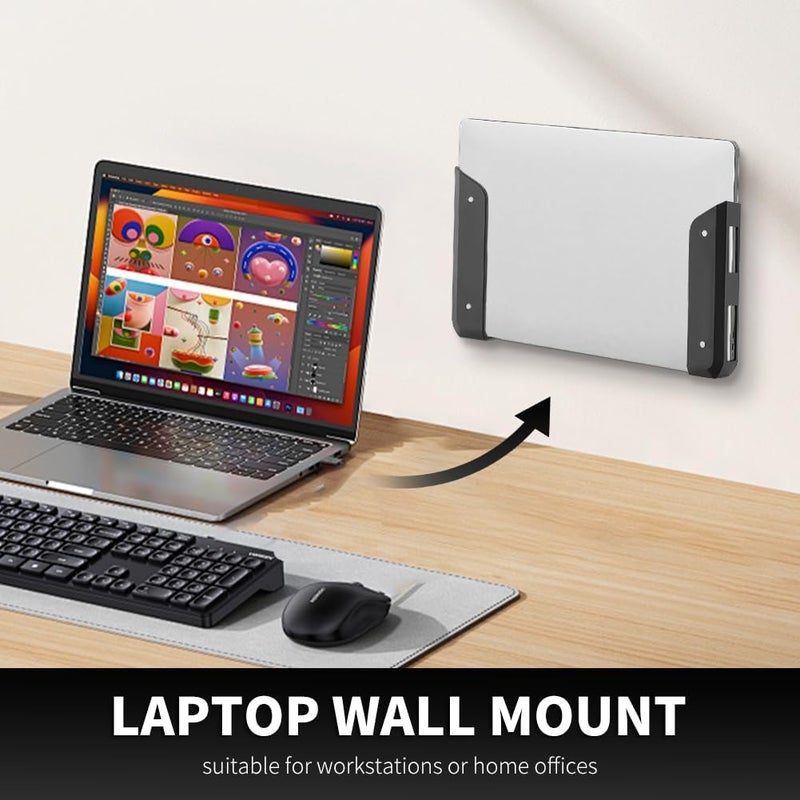 CfoPiryx Wall & Under Desk Laptop Mount Holder with Adhesive Screws,1.02"/ 26 mm Thick, Universal for Laptop, Mac mini, MacBook, Keyboard with Anti-Scratch Pads - Image 4